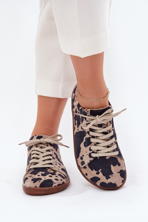 iš zomšos laisvalaikio batai Barefoot Łaty Zazoo N1120 rudos-smėlio spalvos