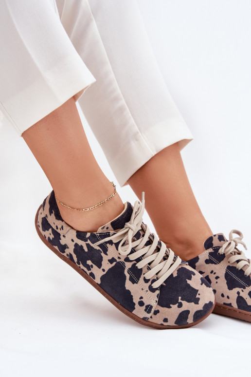 iš zomšos laisvalaikio batai Barefoot Łaty Zazoo N1120 rudos-smėlio spalvos