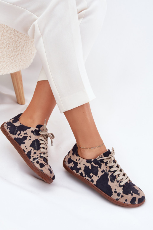 iš zomšos laisvalaikio batai Barefoot Łaty Zazoo N1120 rudos-smėlio spalvos