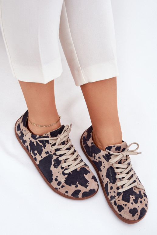 iš zomšos laisvalaikio batai Barefoot Łaty Zazoo N1120 rudos-smėlio spalvos