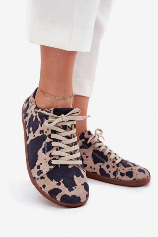 iš zomšos laisvalaikio batai Barefoot Łaty Zazoo N1120 rudos-smėlio spalvos