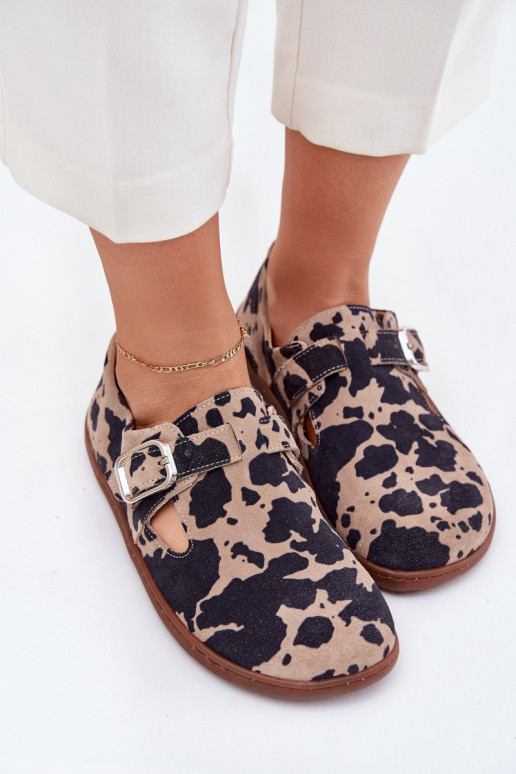 iš zomšos batai Barefoot  su sagtimis Łaty Zazoo N1261 rudos-smėlio spalvos