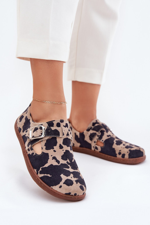 iš zomšos batai Barefoot  su sagtimis Łaty Zazoo N1261 rudos-smėlio spalvos