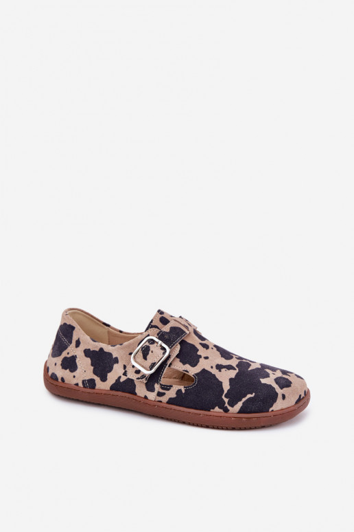 iš zomšos batai Barefoot  su sagtimis Łaty Zazoo N1261 rudos-smėlio spalvos