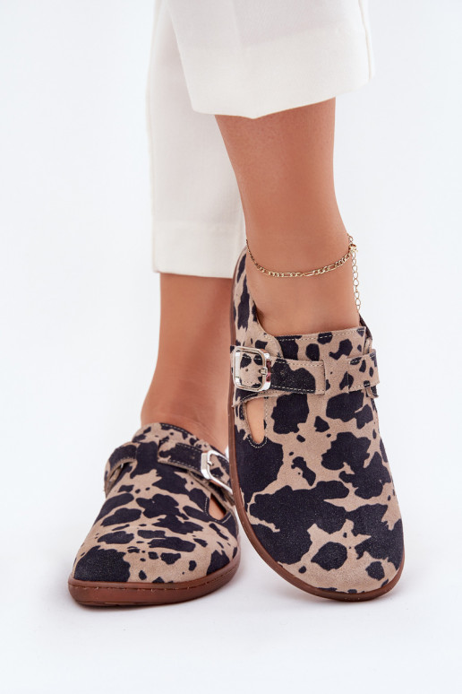 iš zomšos batai Barefoot  su sagtimis Łaty Zazoo N1261 rudos-smėlio spalvos