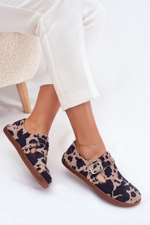 iš zomšos batai Barefoot  su sagtimis Łaty Zazoo N1261 rudos-smėlio spalvos