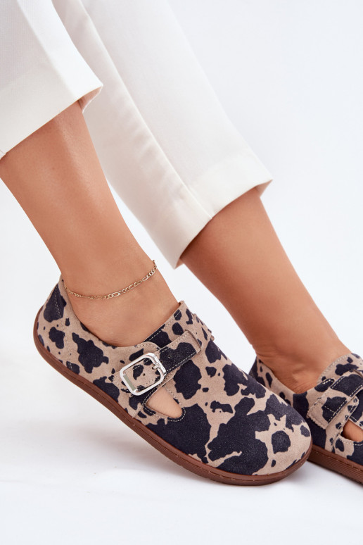 iš zomšos batai Barefoot  su sagtimis Łaty Zazoo N1261 rudos-smėlio spalvos