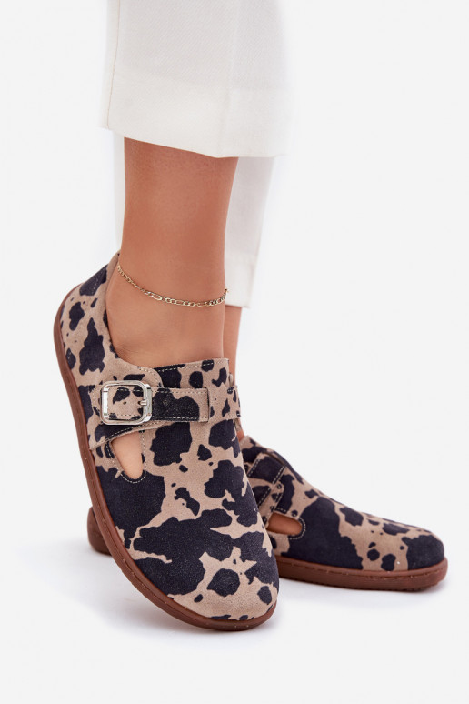 iš zomšos batai Barefoot  su sagtimis Łaty Zazoo N1261 rudos-smėlio spalvos