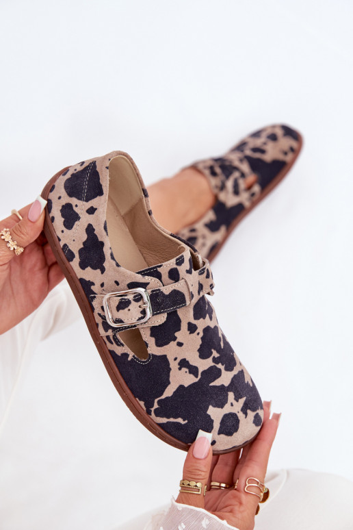 iš zomšos batai Barefoot  su sagtimis Łaty Zazoo N1261 rudos-smėlio spalvos