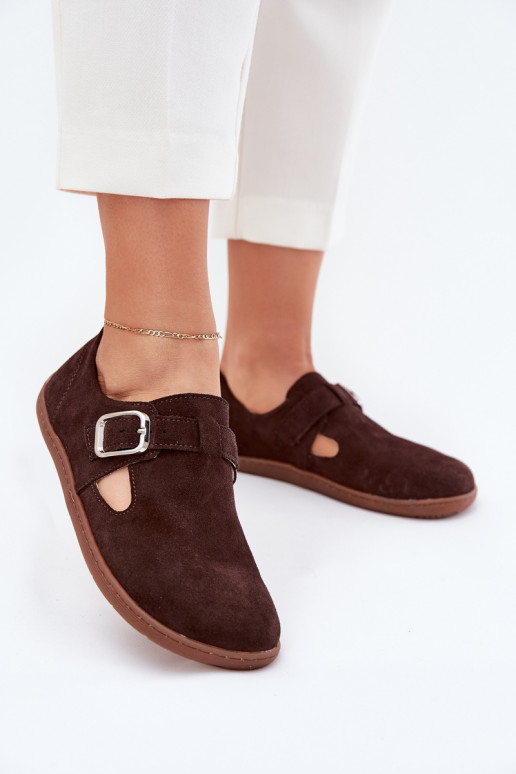 iš zomšos batai Barefoot  su sagtimis Łaty Zazoo N1261 Czekoladowe