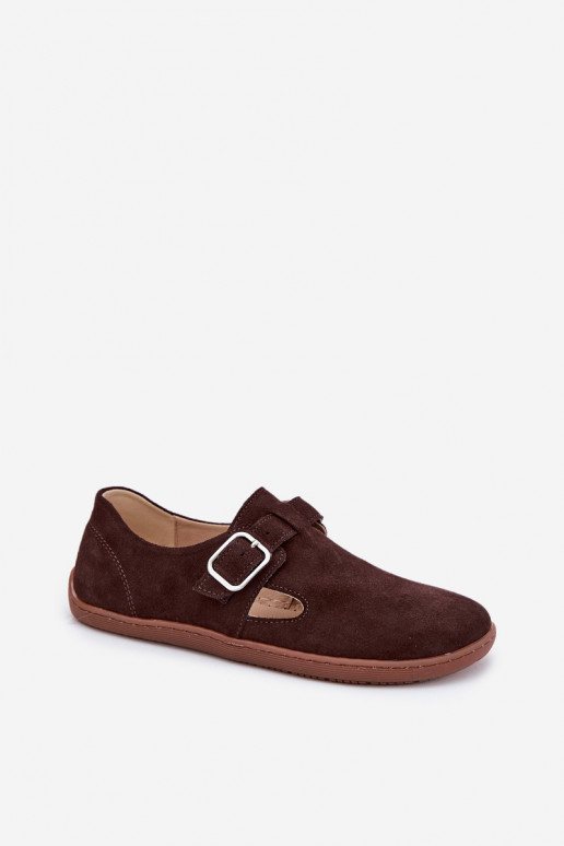 iš zomšos batai Barefoot  su sagtimis Łaty Zazoo N1261 Czekoladowe