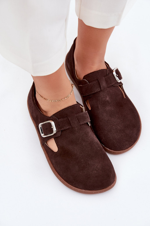 iš zomšos batai Barefoot  su sagtimis Łaty Zazoo N1261 Czekoladowe