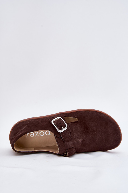 iš zomšos batai Barefoot  su sagtimis Łaty Zazoo N1261 Czekoladowe