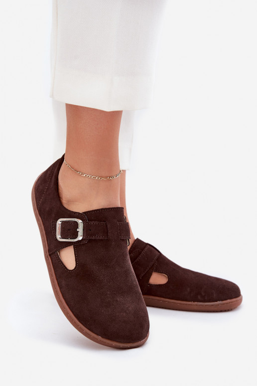 iš zomšos batai Barefoot  su sagtimis Łaty Zazoo N1261 Czekoladowe