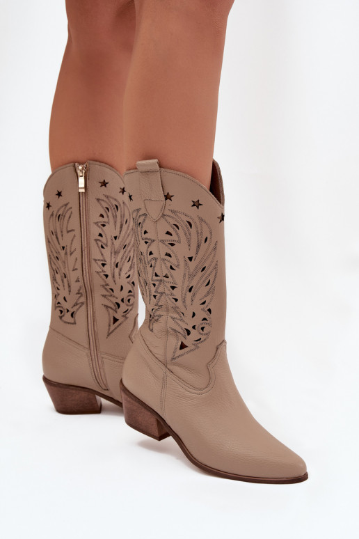   ilgaauliai batai Z Ażurową Cholewką Zazoo 3714 smėlio spalvos