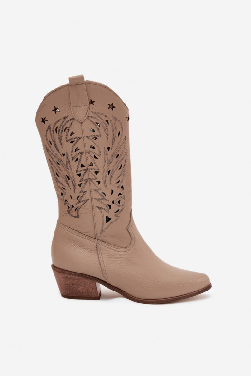   ilgaauliai batai Z Ażurową Cholewką Zazoo 3714 smėlio spalvos