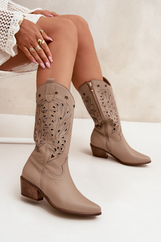   ilgaauliai batai Z Ażurową Cholewką Zazoo 3714 smėlio spalvos