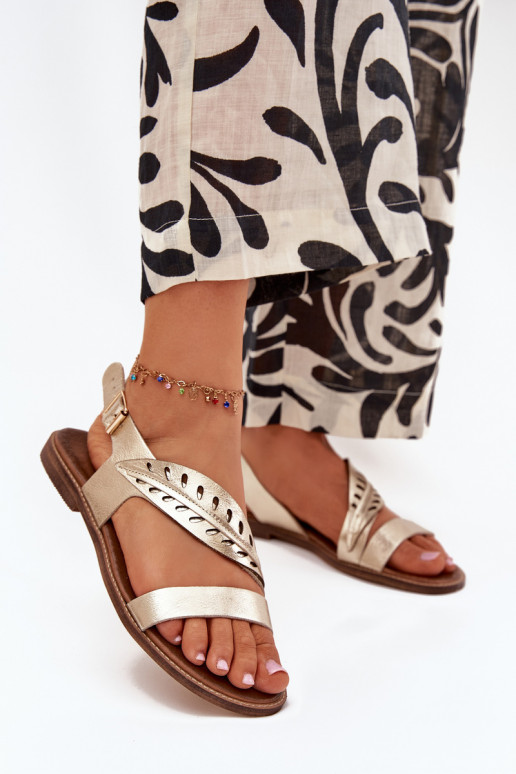 Moteriškos basutės Z Naturalnej Skóry su plačiais kulniukais Zazoo 3564 aukso spalvos