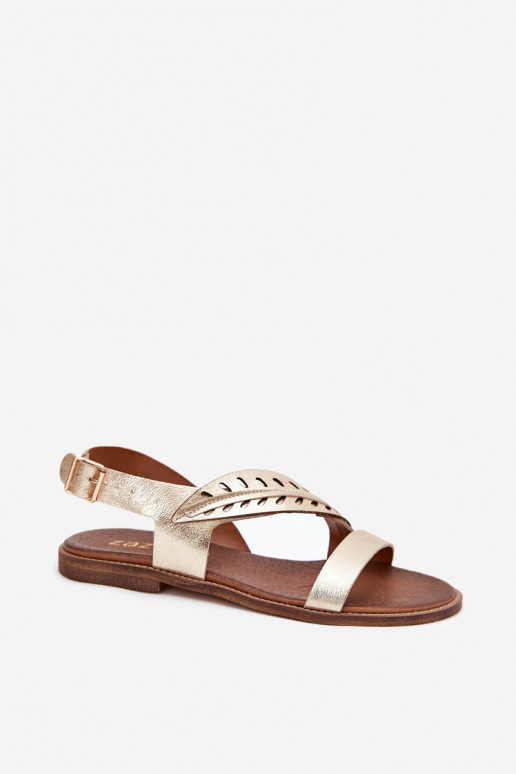 Moteriškos basutės Z Naturalnej Skóry su plačiais kulniukais Zazoo 3564 aukso spalvos