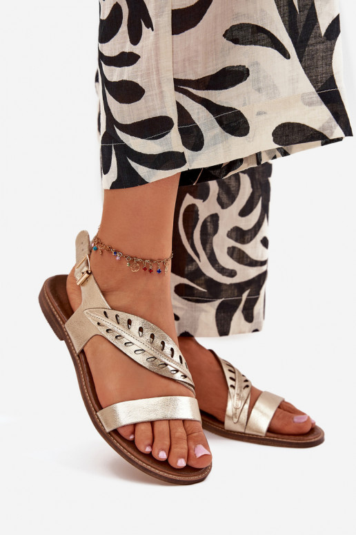 Moteriškos basutės Z Naturalnej Skóry su plačiais kulniukais Zazoo 3564 aukso spalvos