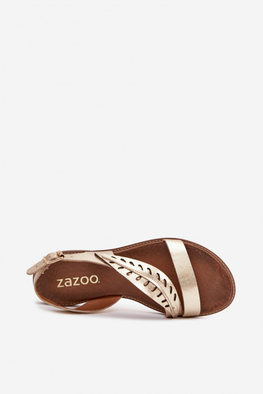 Moteriškos basutės Z Naturalnej Skóry su plačiais kulniukais Zazoo 3564 aukso spalvos
