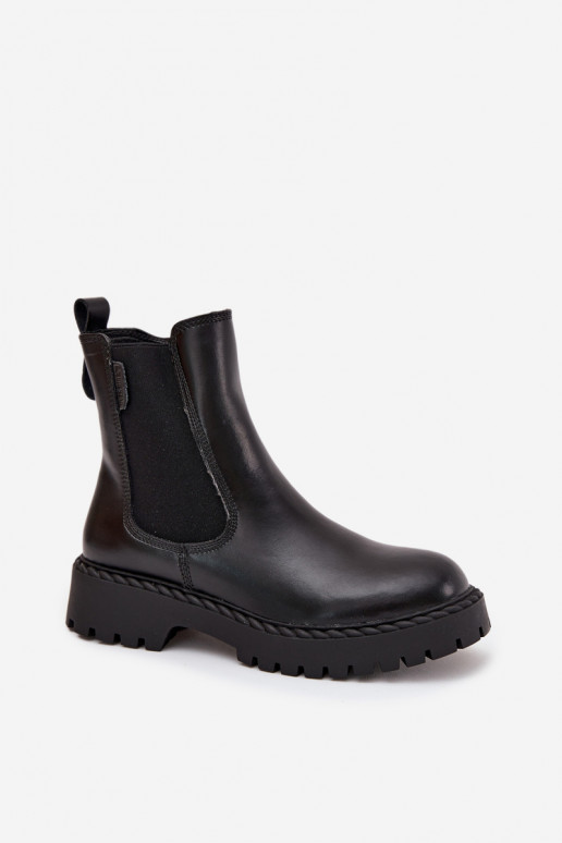 Odiniai stilingi moteriški šilti aulinukai į pilį Big Star OO274109, juodi