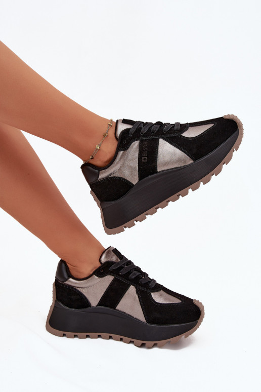 iš zomšos  modelio batai  pašiltinti su platforma Big Star OO274A217 HI-POLY SYSTEM Juodos spalvos