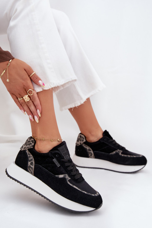 iš zomšos  modelio batai  Big Star OO274A312 HI-POLY SYSTEM Juodos spalvos su leopardo kailio raštais