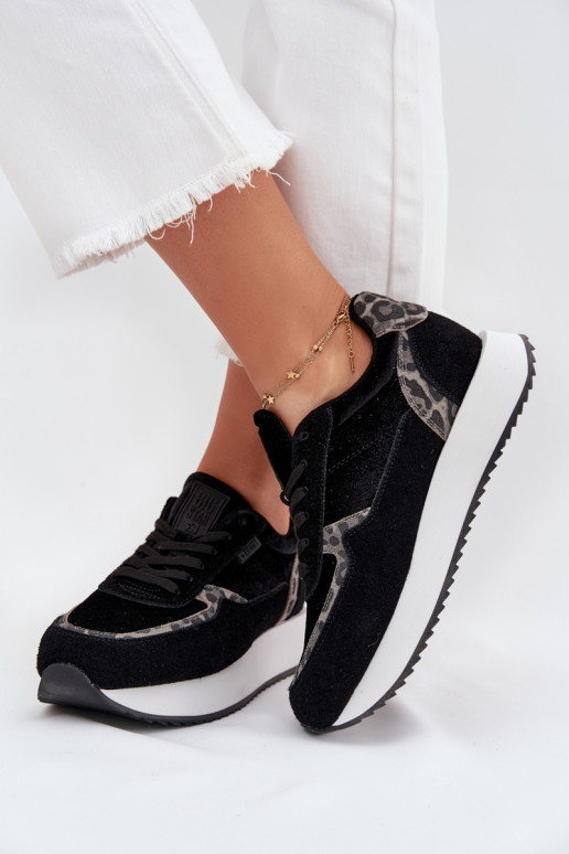 iš zomšos  modelio batai  Big Star OO274A312 HI-POLY SYSTEM Juodos spalvos su leopardo kailio raštais