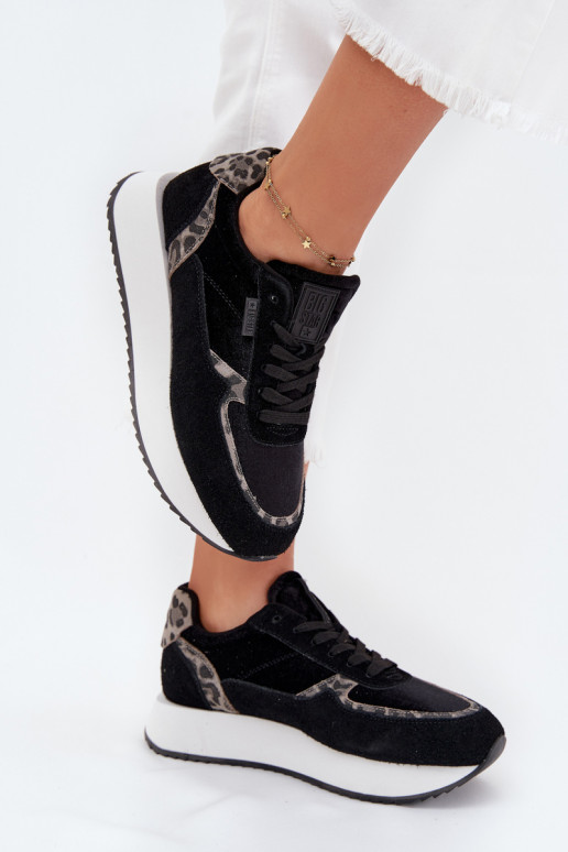 iš zomšos  modelio batai  Big Star OO274A312 HI-POLY SYSTEM Juodos spalvos su leopardo kailio raštais