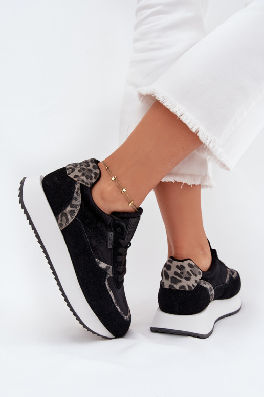 iš zomšos  modelio batai  Big Star OO274A312 HI-POLY SYSTEM Juodos spalvos su leopardo kailio raštais