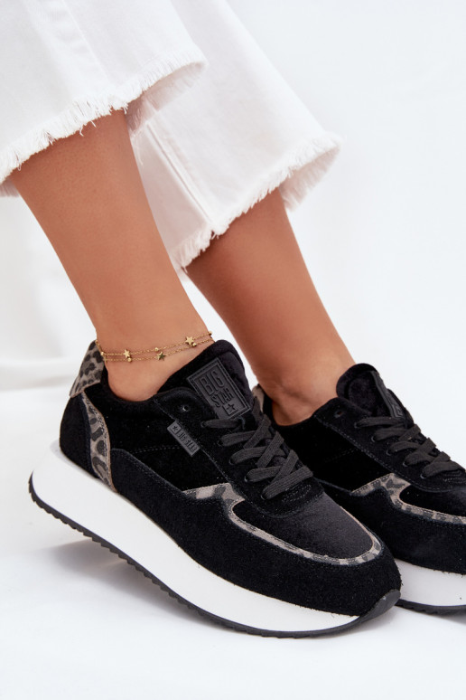 iš zomšos  modelio batai  Big Star OO274A312 HI-POLY SYSTEM Juodos spalvos su leopardo kailio raštais