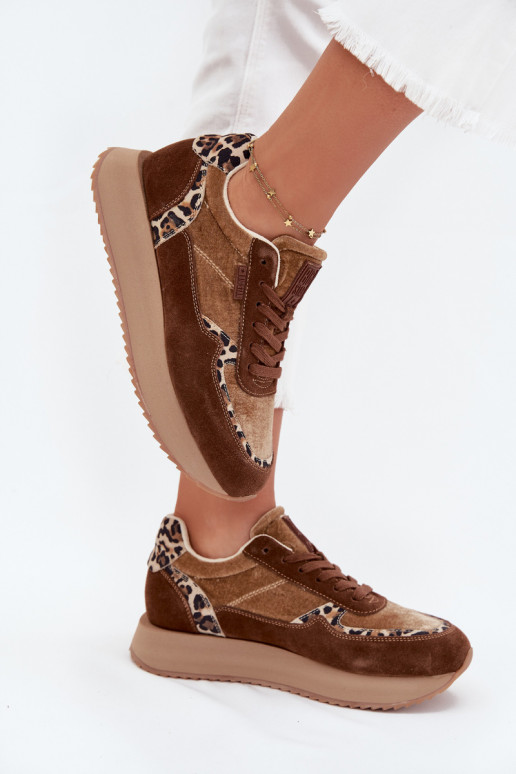 iš zomšos  modelio batai  Big Star OO274A313 HI-POLY SYSTEM rudos spalvos su leopardo kailio raštais