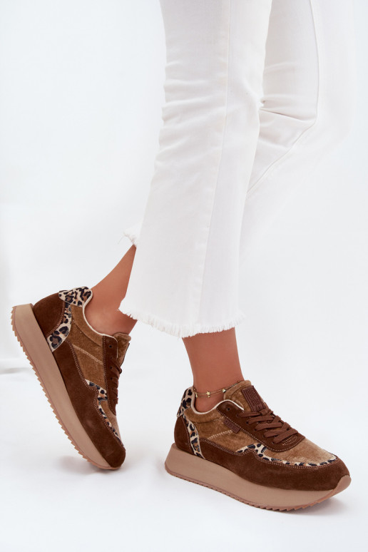 iš zomšos  modelio batai  Big Star OO274A313 HI-POLY SYSTEM rudos spalvos su leopardo kailio raštais