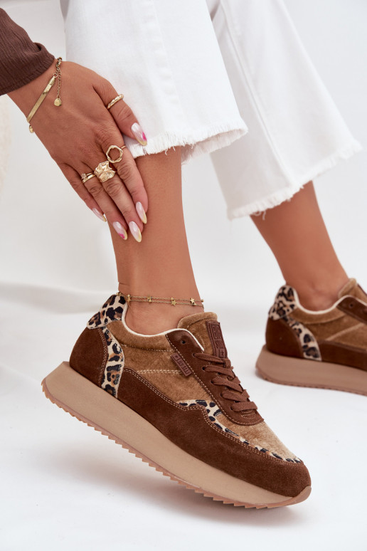 iš zomšos  modelio batai  Big Star OO274A313 HI-POLY SYSTEM rudos spalvos su leopardo kailio raštais