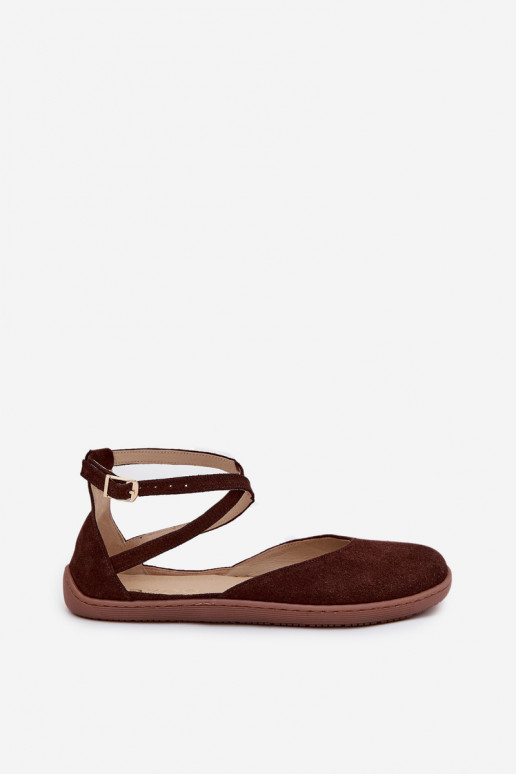 Zomšinės balerinos  Barefoot su juostelėmis Zazoo 191 Czekoladowe