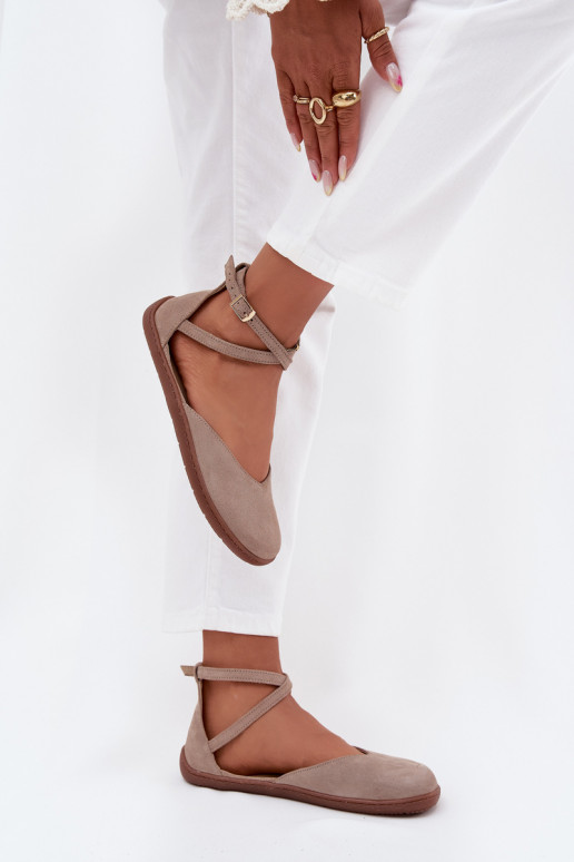 Zomšinės balerinos  Barefoot su juostelėmis Zazoo 191 pilkos spalvos