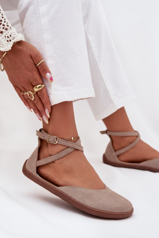 Zomšinės balerinos  Barefoot su juostelėmis Zazoo 191 pilkos spalvos