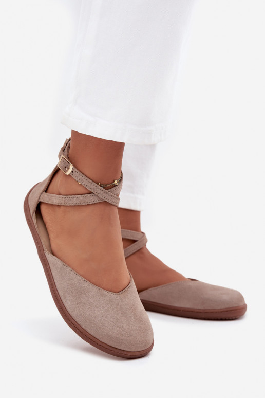 Zomšinės balerinos  Barefoot su juostelėmis Zazoo 191 pilkos spalvos