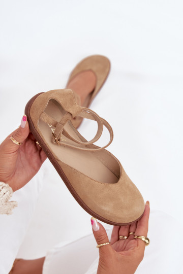 Zomšinės balerinos  Barefoot su juostelėmis Zazoo 191 smėlio spalvos 2