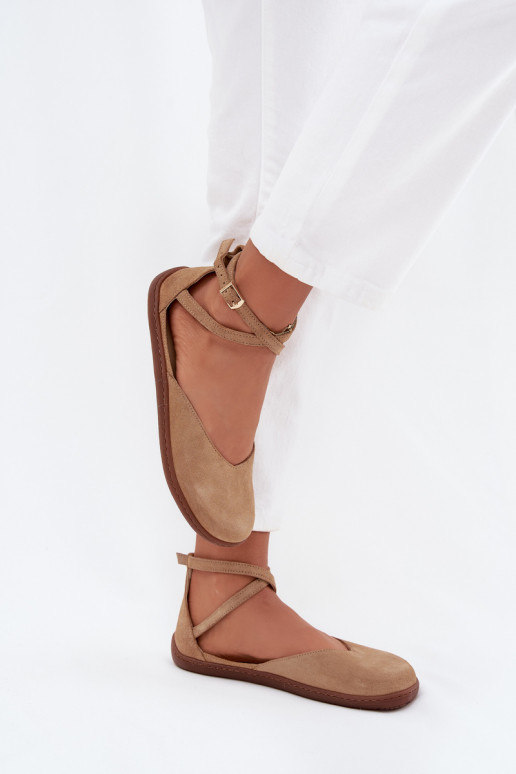 Zomšinės balerinos  Barefoot su juostelėmis Zazoo 191 smėlio spalvos