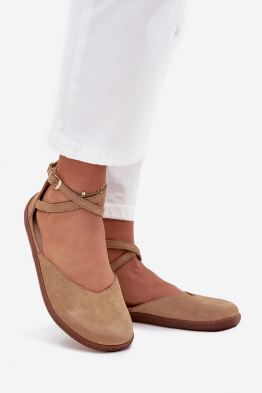 Zomšinės balerinos  Barefoot su juostelėmis Zazoo 191 smėlio spalvos