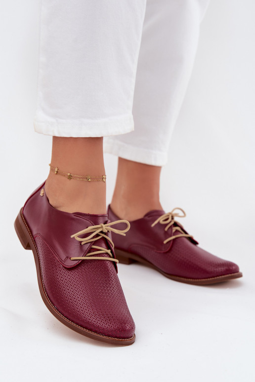 Odiniai moteriški elegantiški batai su raišteliais Zazoo 4238 bordo spalvos