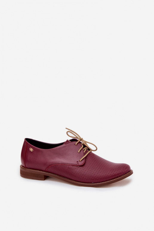 Odiniai moteriški elegantiški batai su raišteliais Zazoo 4238 bordo spalvos