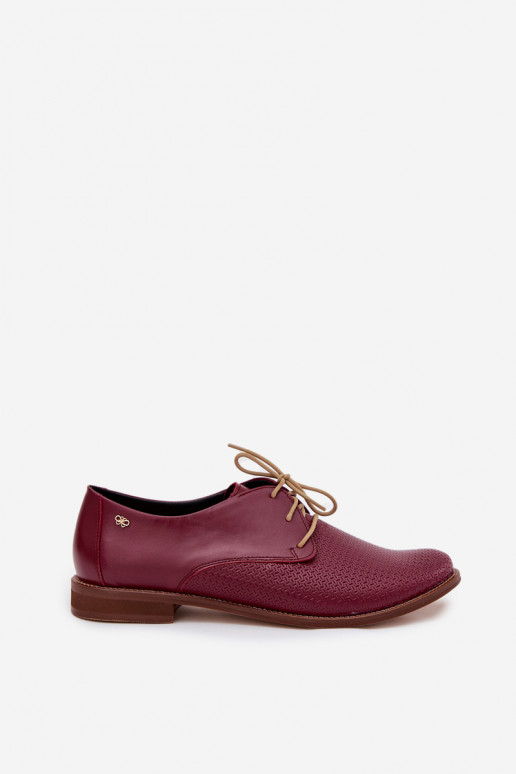 Odiniai moteriški elegantiški batai su raišteliais Zazoo 4238 bordo spalvos