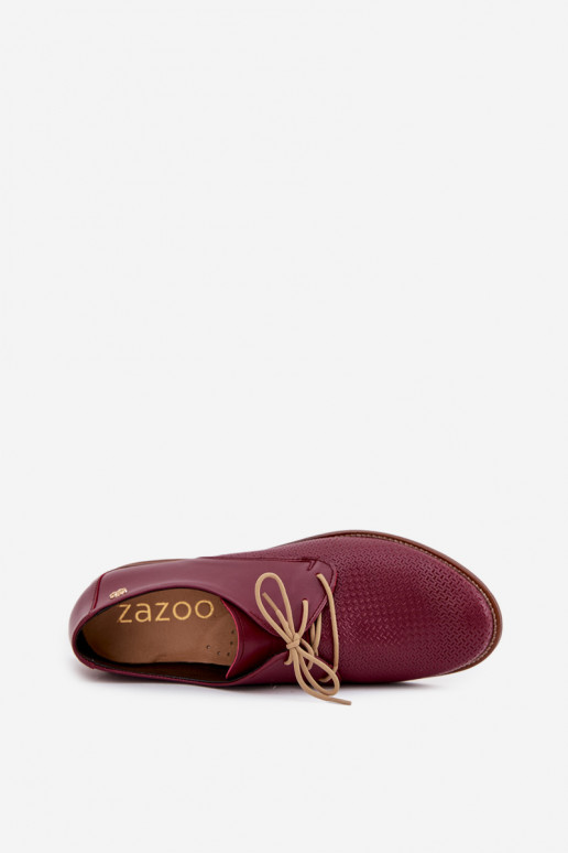 Odiniai moteriški elegantiški batai su raišteliais Zazoo 4238 bordo spalvos