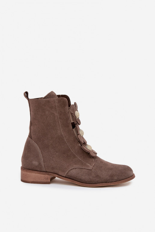 Zomšiniai batai   su gėlių motyvaiskami Zazoo 3085 smėlio spalvos