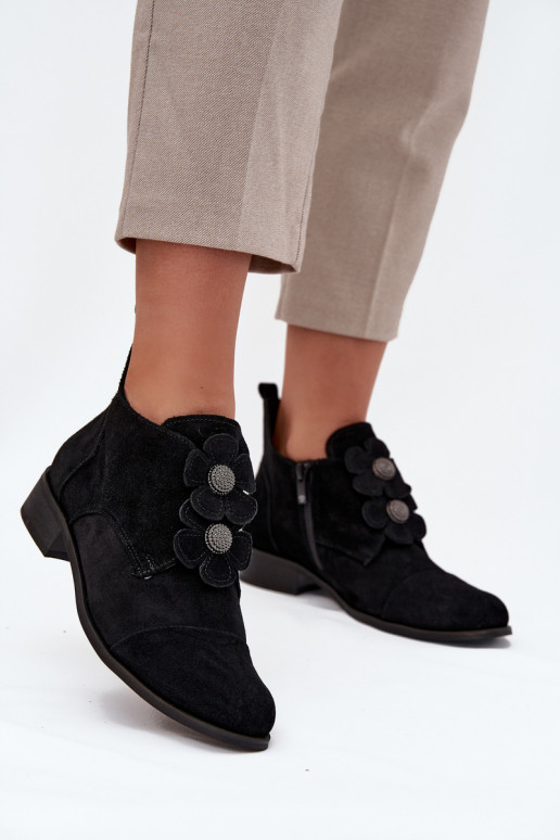 iš zomšos batai   su gėlių motyvaiskami Zazoo 3080 Juodos spalvos