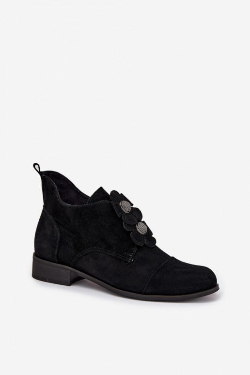 iš zomšos batai   su gėlių motyvaiskami Zazoo 3080 Juodos spalvos