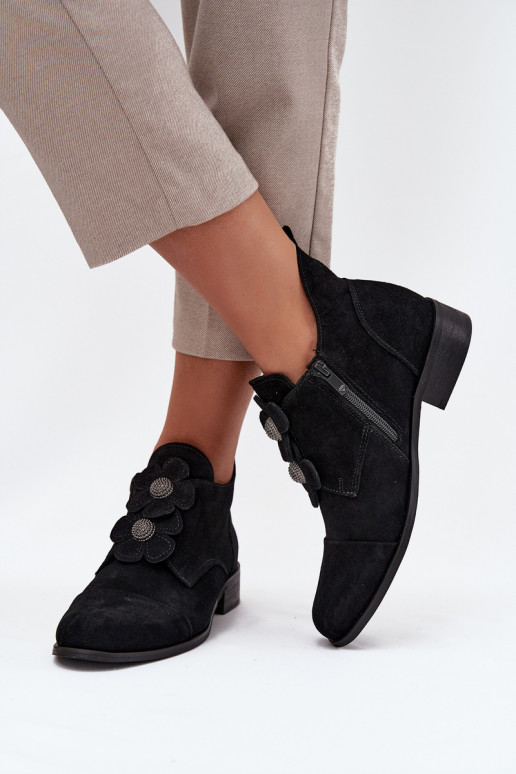 iš zomšos batai   su gėlių motyvaiskami Zazoo 3080 Juodos spalvos